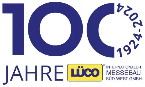 Lüco Jubiläumslogo 100 Jahre Internationaler Messebau Süd-West (1924-2024)