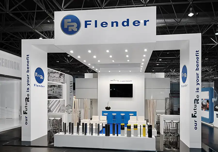 Messestand Flender – Lüco Messebau Von Lüco gebauter Messestand für Flender mit ausgestellten Getriebekomponenten